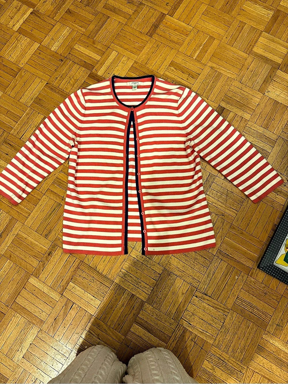 Liz Claiborne Striped Cardigan in Red & White Size Large